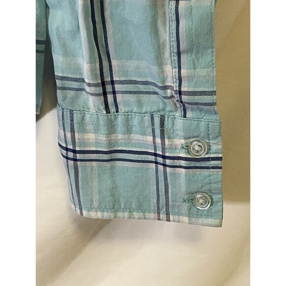 Check & Stripe Women’s Button Down Shirt Blue Plaid Medium Long Sleeve - Picture 3 of 6
